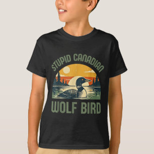Camiseta Ilustração Retro Idiota de Lobo Louco Canadense