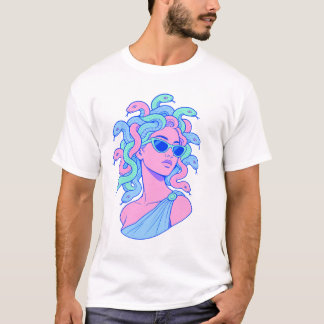 Camiseta Ilustração Retro‑Pop Medusa – Óculos de Sol Pastel