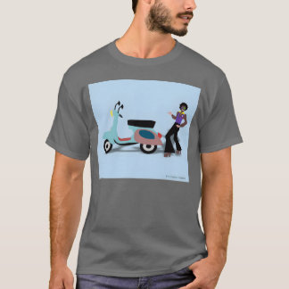 Camiseta Ilustração Retro Vespa Estilo Homem Disco 70s vint