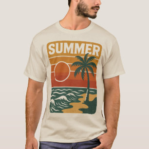Camiseta Ilustração retrógrada de praia com palmeira e