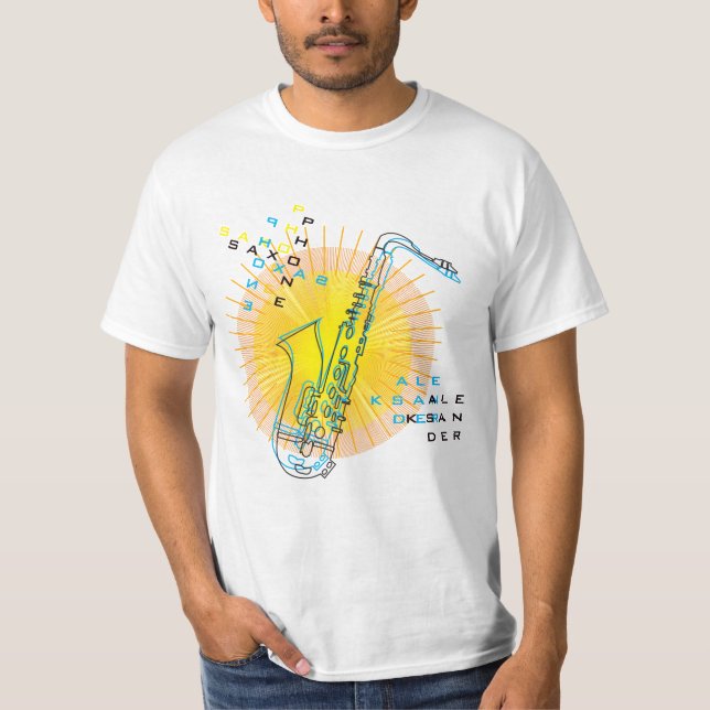 Camiseta Ilustração Saxofônica Legal Arte Moderna Saxofonis (Frente)