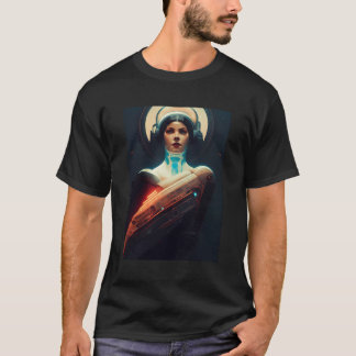 Camiseta Ilustração Sci-Fi Da Mulher Cyborg Retro Dark Vint