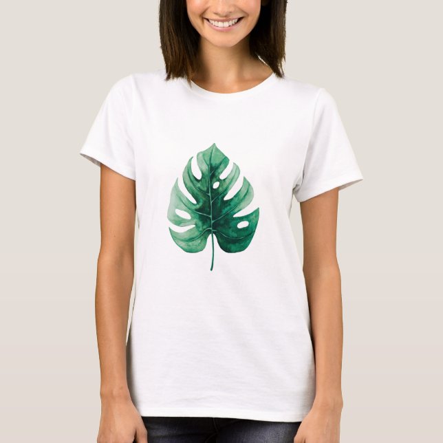 Camiseta Ilustração Simples de Monstera Verde com Cores D'Á (Frente)