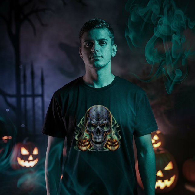 Camiseta Ilustração T-Shirt do Skull Midnight Halloween (Criador carregado)