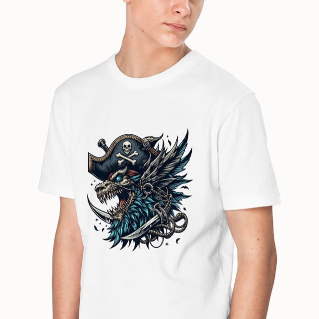 Camiseta Ilustração T-Shirt Pirata de Dragão Azul (Criador carregado)