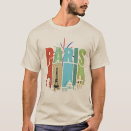 Camiseta Ilustração tipográfica colorida de paris apresenta