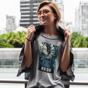 Camiseta Ilustração Tóquio em Tons Azuis