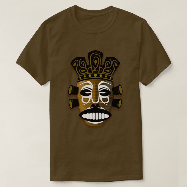 Camiseta ILUSTRAÇÃO TRIBAL DE MÁSCARAS na moda AFRICANA (Frente do Design)