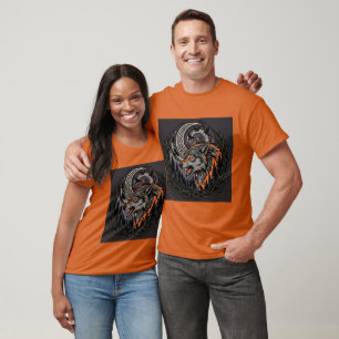 Camiseta Ilustração Tribal Gótica de Lobo Cabeça Noite Flor