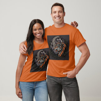 Camiseta Ilustração Tribal Gótica de Lobo Cabeça Noite Flor