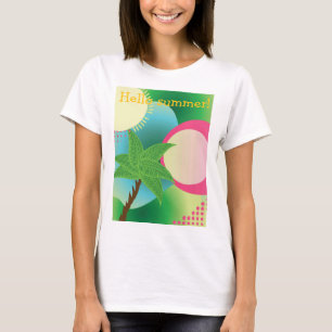 Camiseta ilustração tropical abstrata, olá verão