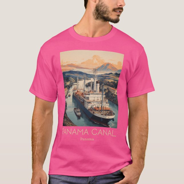 Camiseta Ilustração Viagens vintage Do Canal Do Panamá (Frente)