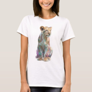 Camiseta Ilustração Vibrante de Filhote de Leão em Aquarela