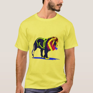 Camiseta Ilustração Vibrante de Leão Neon com Magenta Vibra