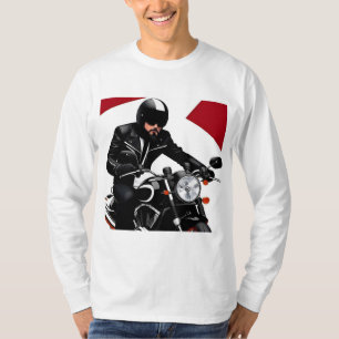 Camiseta Ilustração Vibrante de um Motociclista Pilotando