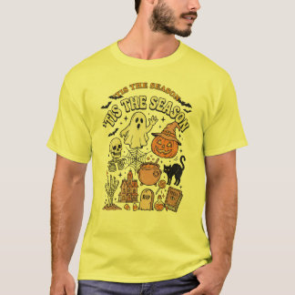 Camiseta Ilustração Vintage de Halloween de Reunião Assombr
