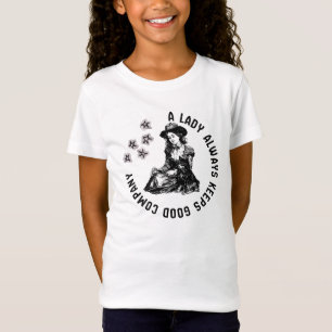 Camiseta Ilustração Vintage de Senhora Bruxa e Cachorro