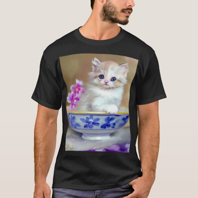Camiseta Ilustração Vintage White Kitten (Frente)