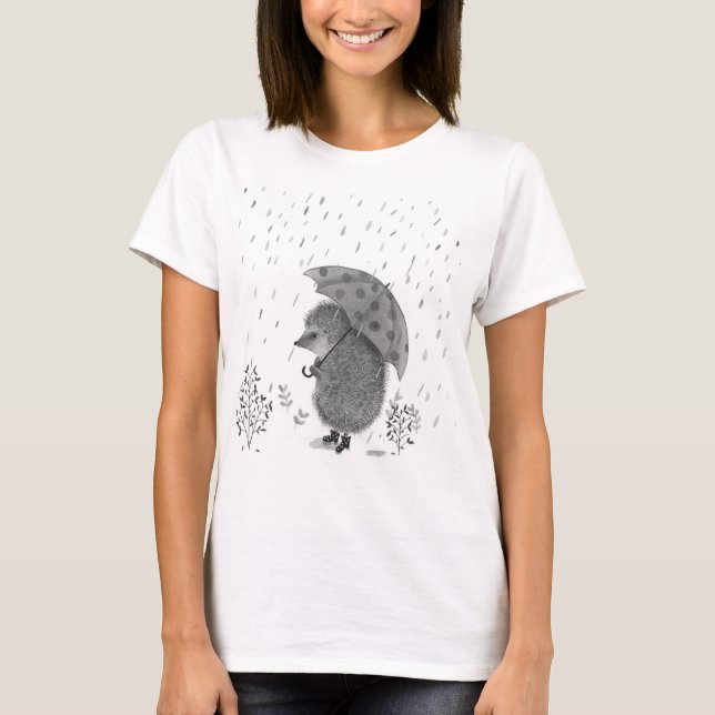 Camiseta Ilustração Whimsical Hedgehog Rain (Frente)
