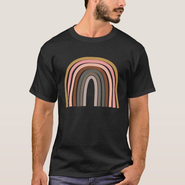 Camiseta Ilustração Whimsical Rainbow em Pastéis Terrestres (Frente)