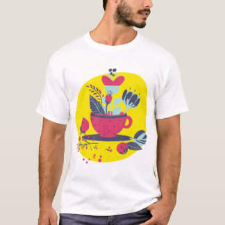 Camiseta Ilustração Xícara de Chá Floral - Boho Mo