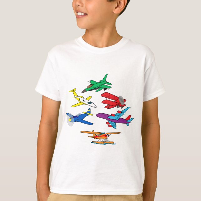 Camiseta Ilustrações Coloridas de Aviões (Frente)