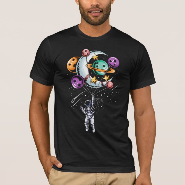 Camiseta Ilustrações de Planetas de Balões Astronautas (Frente)