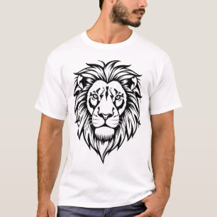 Camiseta Ilustrações do vetor preto e branco da face de leã