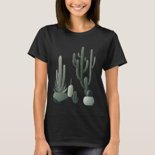 Camiseta Ilustrações minimalistas de cacto com linhas elega
