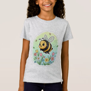 Camiseta Ilustrada com Adesivo de Abelha Fofa de P