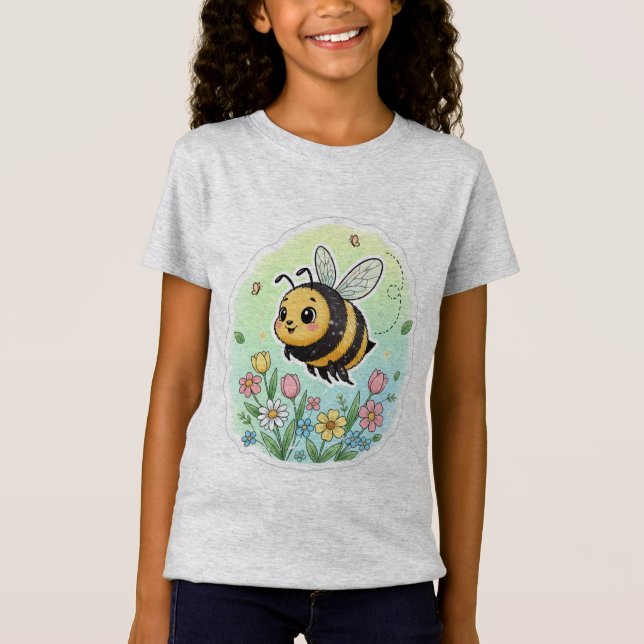 Camiseta Ilustrada com Adesivo de Abelha Fofa de P (Frente)
