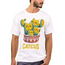 Camiseta Ilustrada com Piada de Gato Cactus Engraç