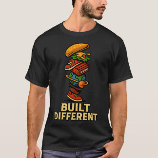 Camiseta Ilustrada com Torre de Itens 'Construído