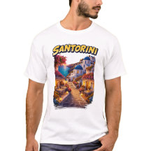Camiseta Ilustrada de Viagem para Santorini Grécia