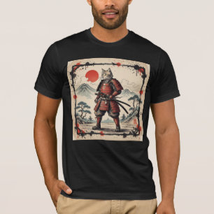 Camiseta Ilustrada Samurai Gato Pôr do Sol Japon