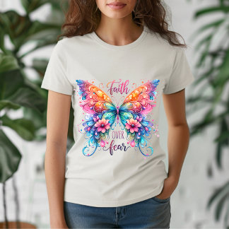 Camiseta Ilustrativa Colorida de Borboleta Fé Sobr