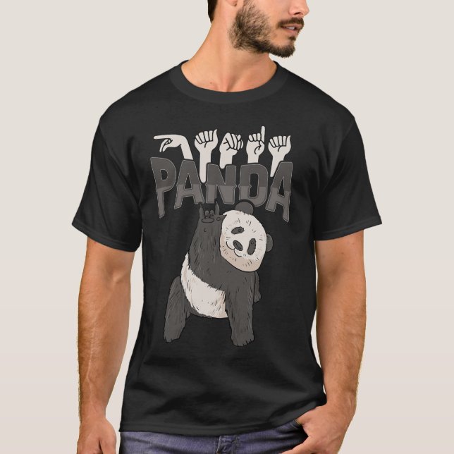 Camiseta ILY Panda ASL Gesto de Mão surdo surdo perda de au (Frente)