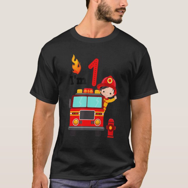 Camiseta I'm 1st Birthday Boy Fire Engine Truck Toddler Fir (Frente)