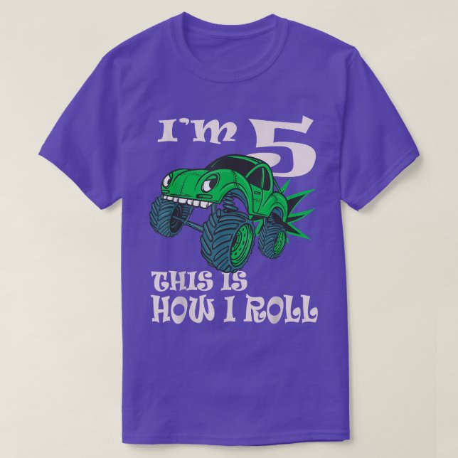 Camiseta I'm 5 This Is How I Roll Monster Truck 5th Birthda (Frente do Design)