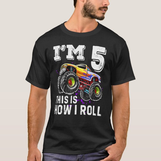 Camiseta I'm 5 This Is How I Roll Monster Truck 5th Birthda (Frente)