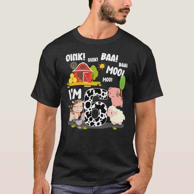 Camiseta I'm 6 Year Old Farm Animals Birthday 6th Party (Frente)