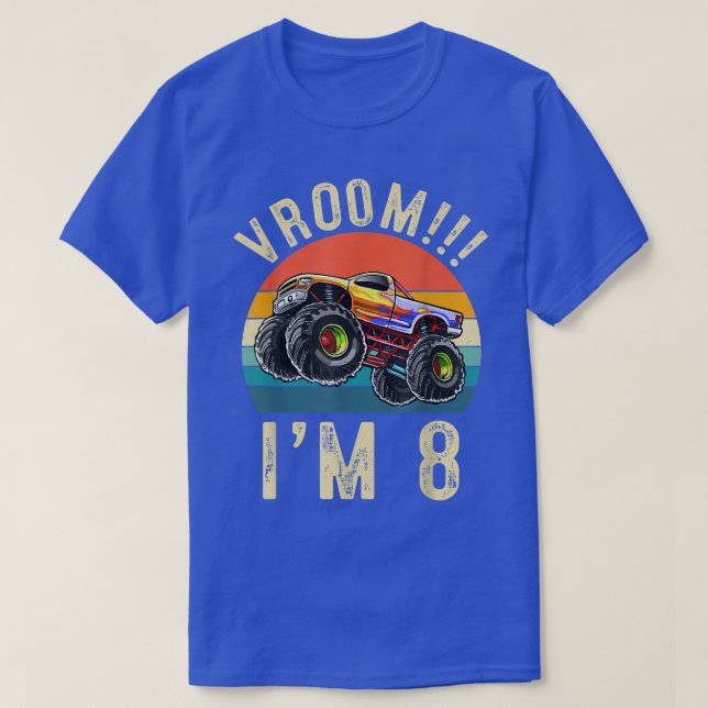 Camiseta I'm 8 Years Old Vroom 8th Birthday Party Truck Car (Frente do Design)