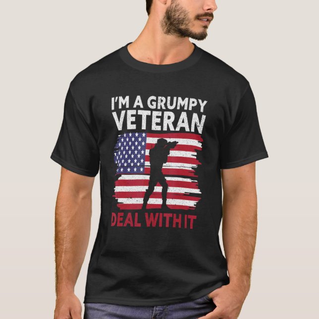 Camiseta I'm a grumpy veteran Deal with it USA Flag America (Frente)