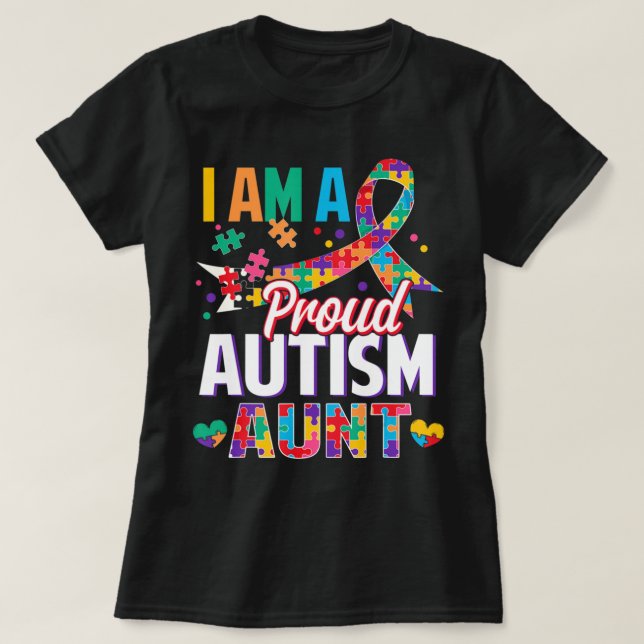 Camiseta I'm a Proud Autism Aunt Autism Awareness Puzzle Pi (Frente do Design)