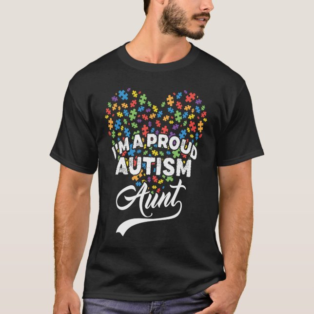 Camiseta I'm A Proud Autism Aunt Autism Puzzle Heart Awaren (Frente)
