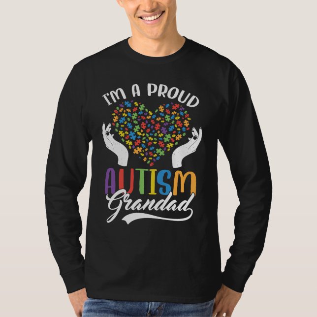 Camiseta I'm A Proud Autism Grandad Autism Puzzle Heart Awa (Frente)