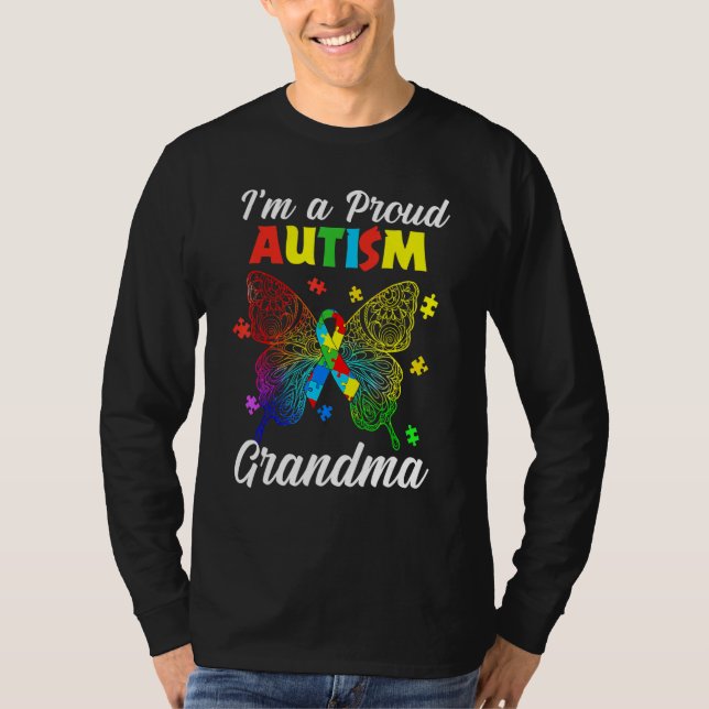 Camiseta I'm A Proud Autism Grandma Puzzle Ribbon Butterfly (Frente)