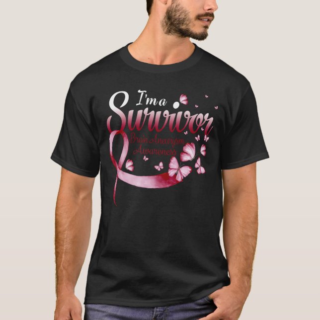 Camiseta I'm A Survivor Brain Aneurysm Awareness Butterfly  (Frente)