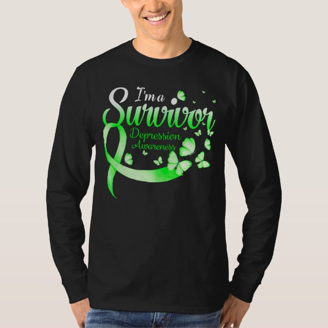 Camiseta I'm A Survivor Depression Awareness Butterfly Ribb (Frente)