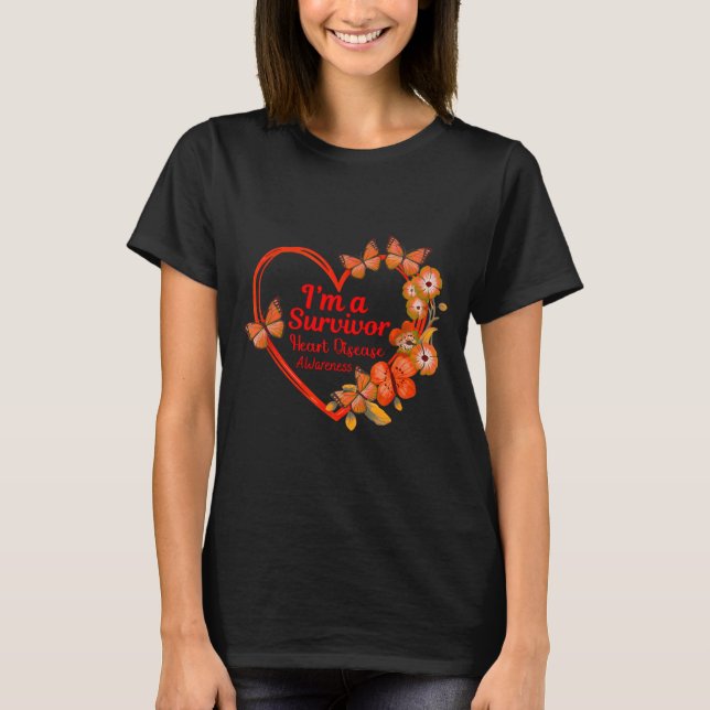 Camiseta I'm A Survivor Heart Disease Awareness Red Butterf (Frente)